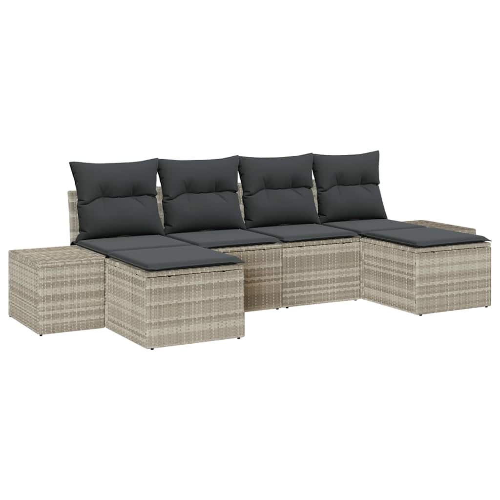 Havesofa Sæt 6 stk. Lysegrå polyrattan