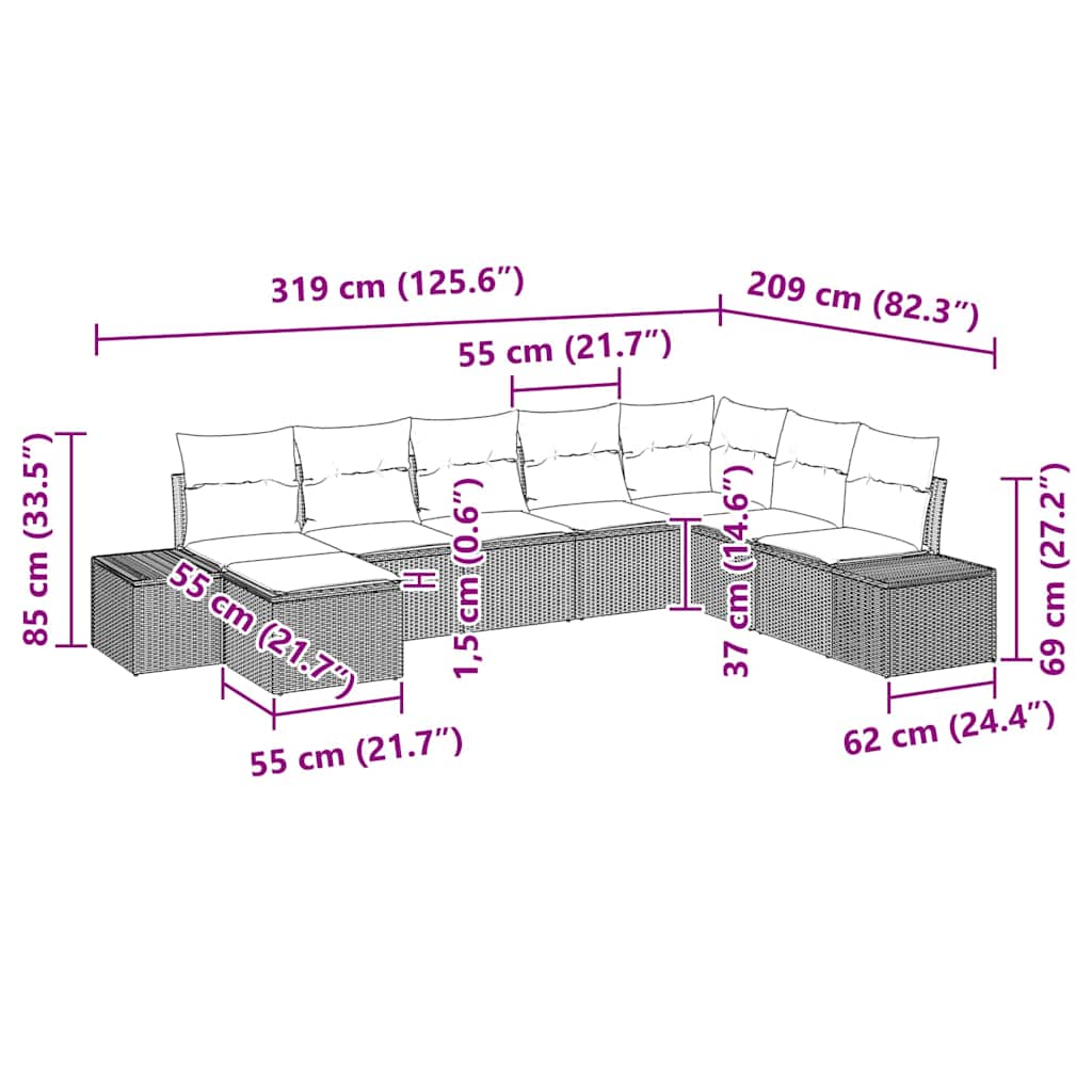 Havesofa Sæt 8 stk. Beige polyrattan