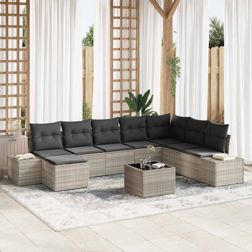 Havesofa Sæt 9 stk. Lysegrå polyrattan