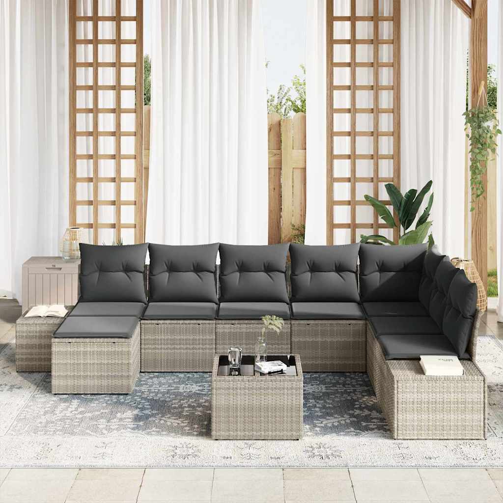 Havesofa Sæt 9 stk. Lysegrå polyrattan