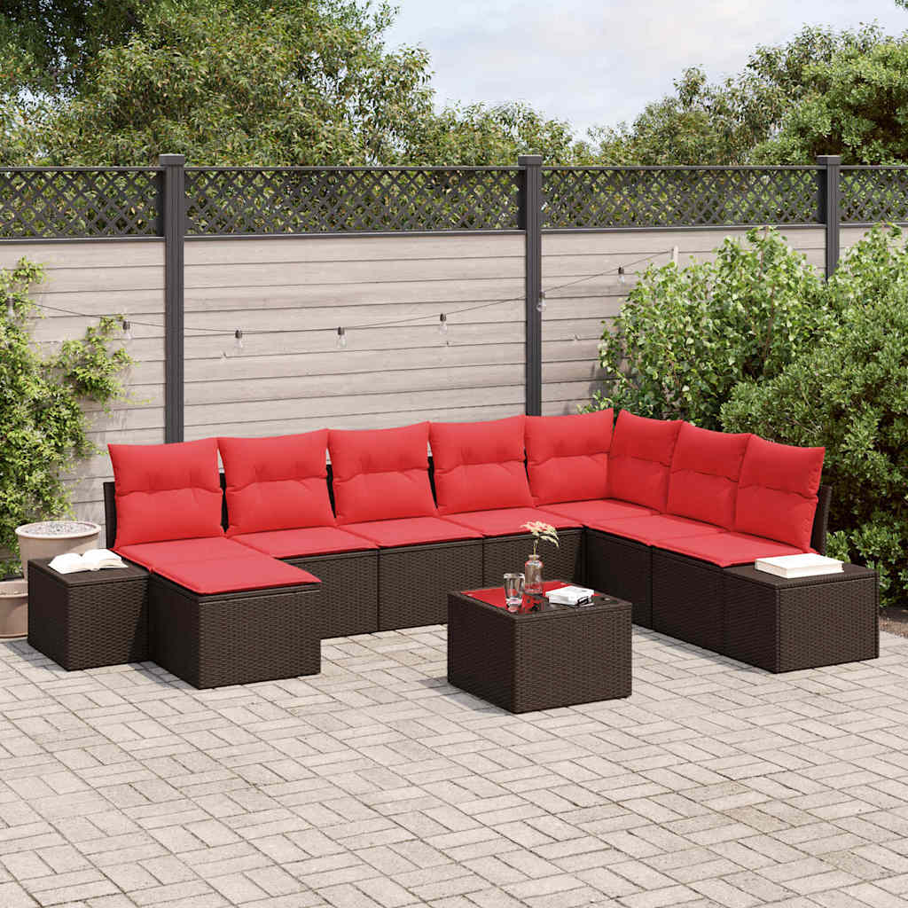 Havesofa Sæt 9 stk. Brun polyrattan