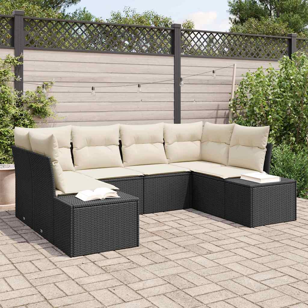 Havesofa Sæt 6 stk. Sort polyrattan