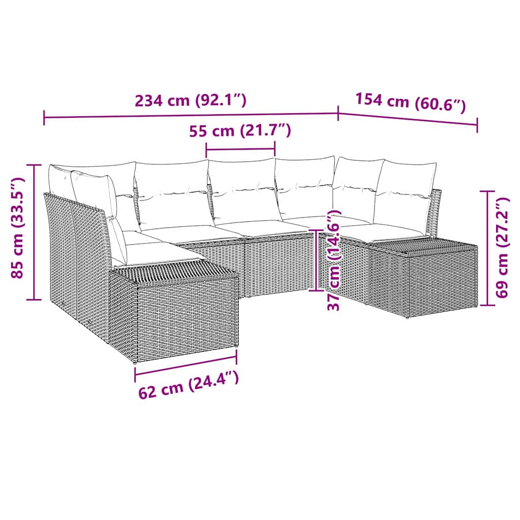 Havesofa Sæt 6 stk. Beige polyrattan