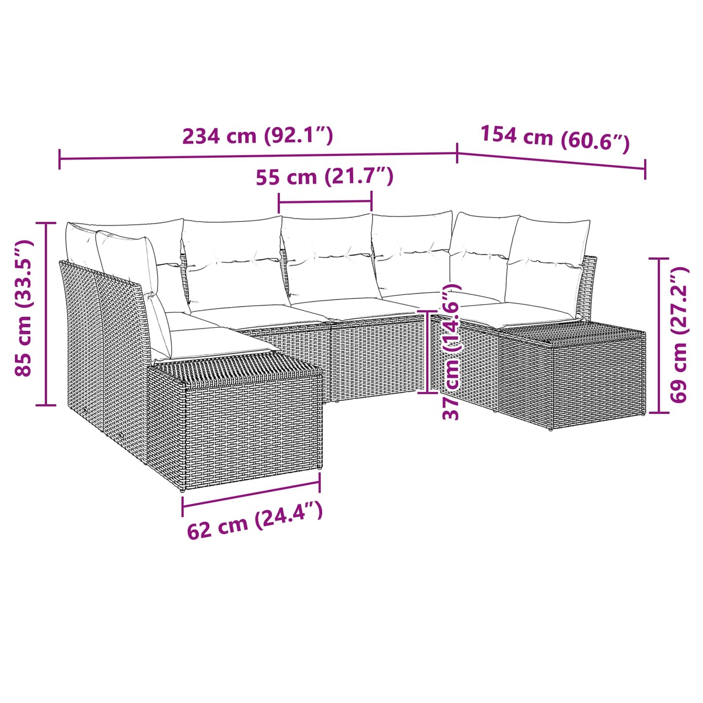 Havesofa Sæt 6 stk. Brun polyrattan