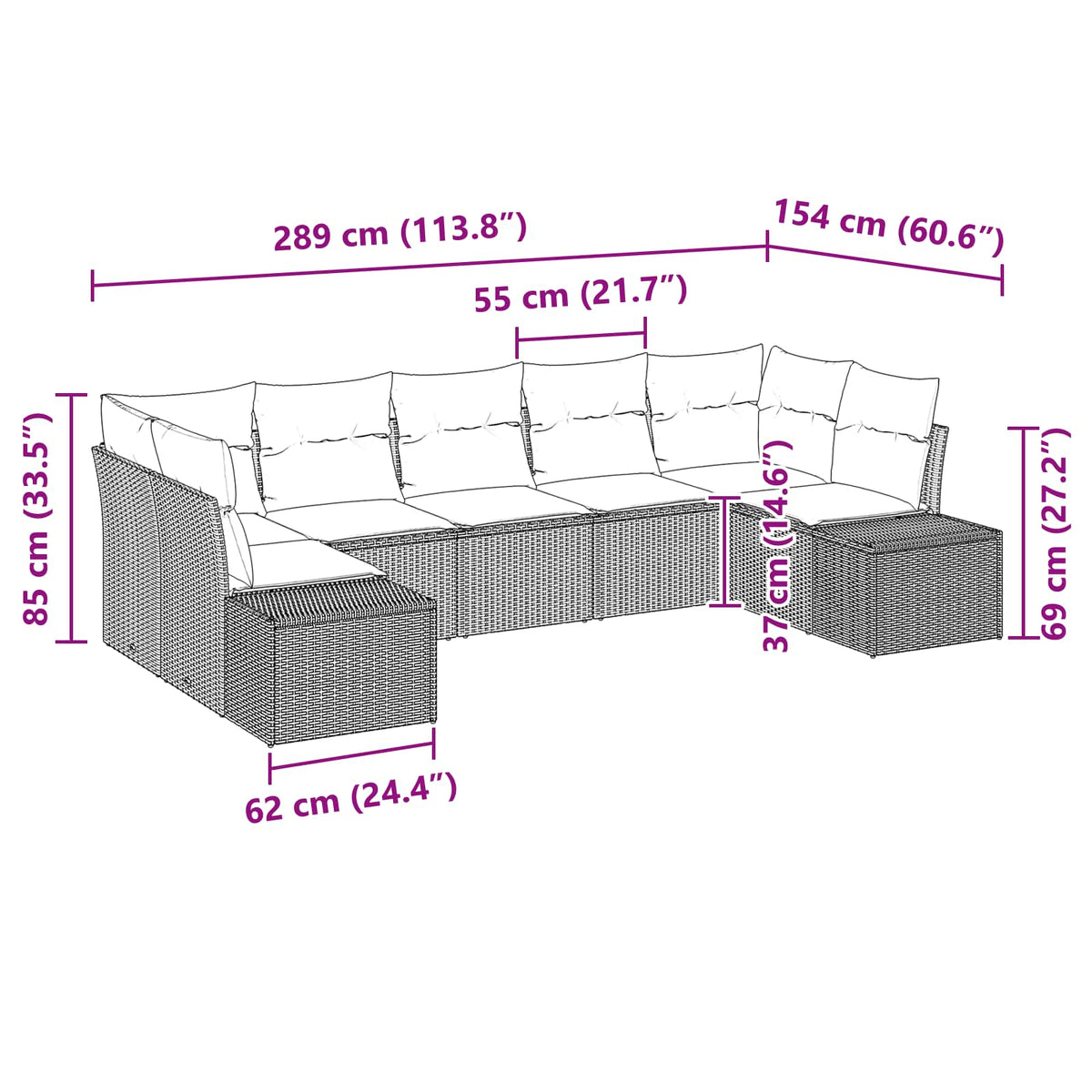 Havesofa Sæt 7 stk. Brun polyrattan