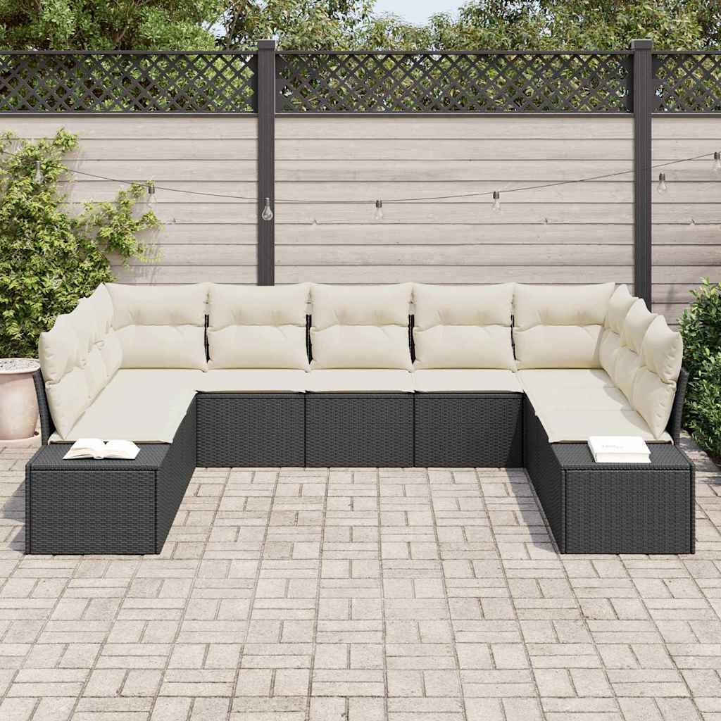 Havesofa Sæt 9 stk. Sort polyrattan