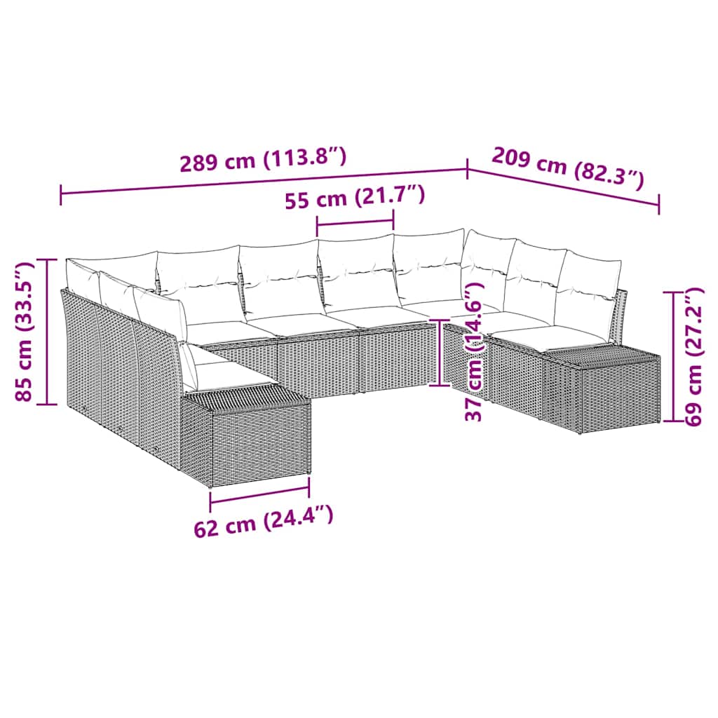 Havesofa Sæt 9 stk. Brun polyrattan