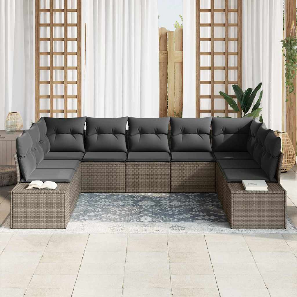 Havesofa Sæt 9 stk. Grå polyrattan