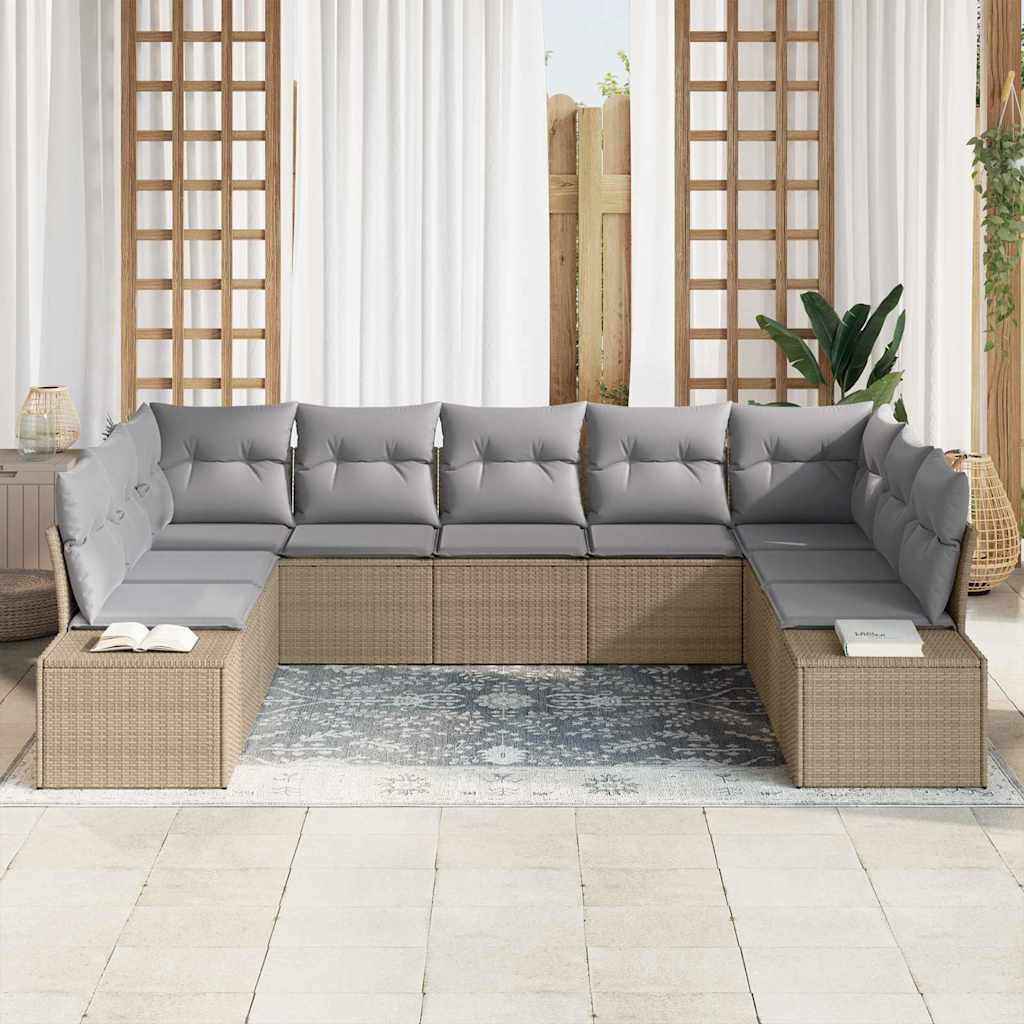 Havesofa Sæt 9 stk. Beige polyrattan