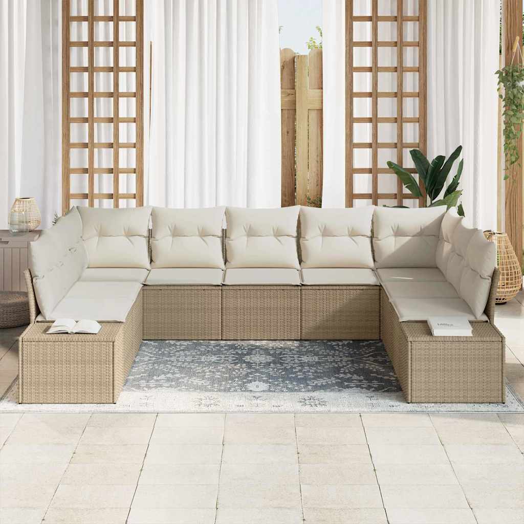 Havesofa Sæt 9 stk. Beige polyrattan