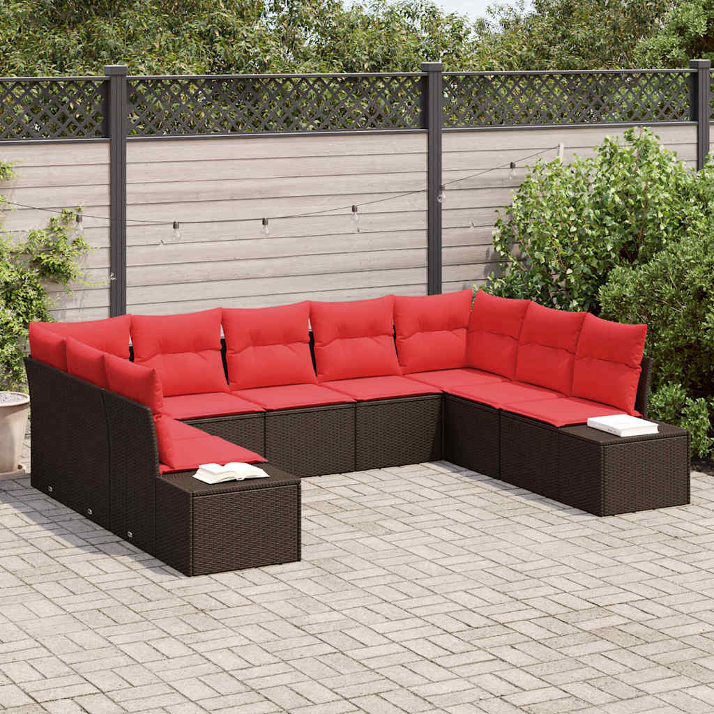 Havesofa Sæt 9 stk. Brun polyrattan