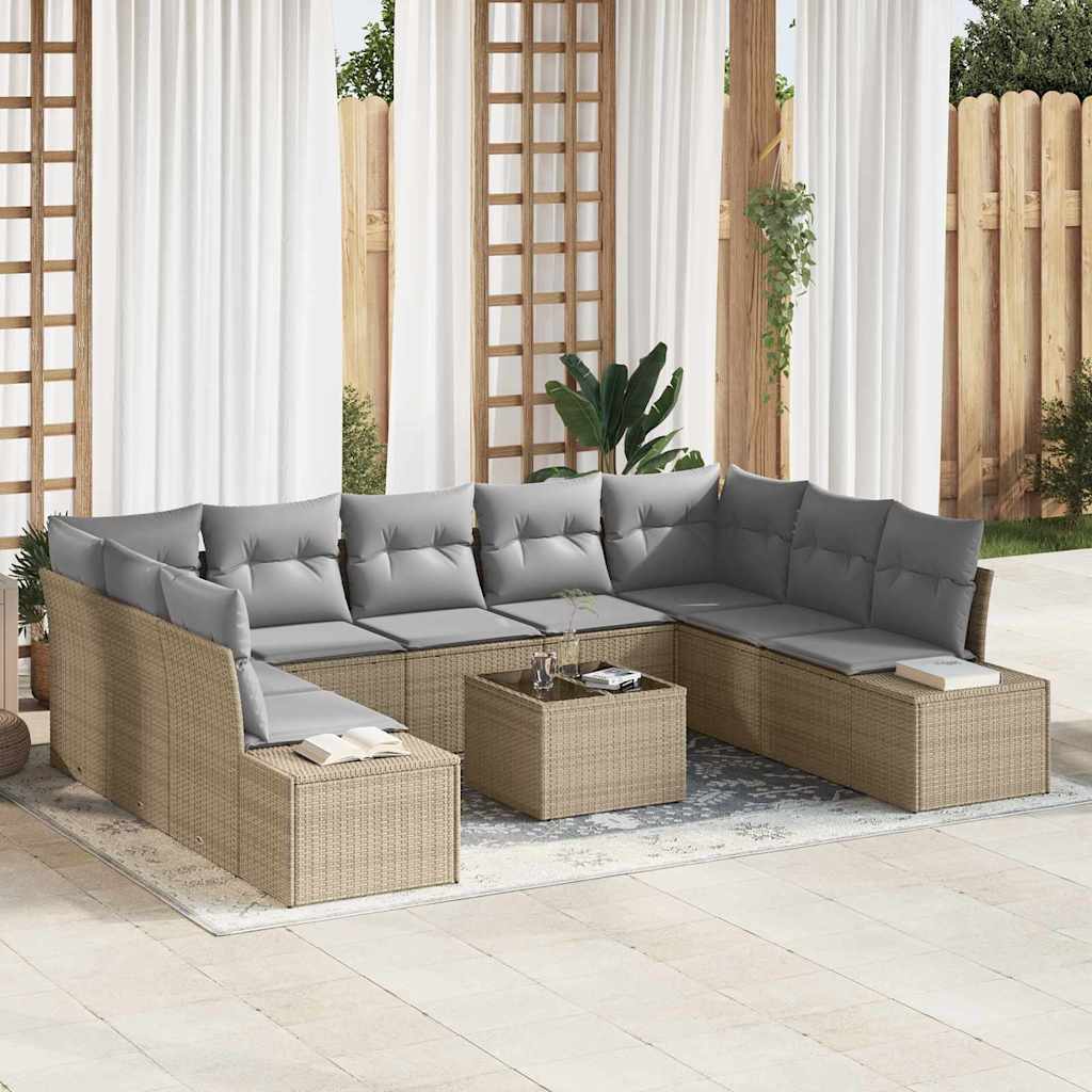 Havesofa Sæt 10 stk. Beige polyrattan
