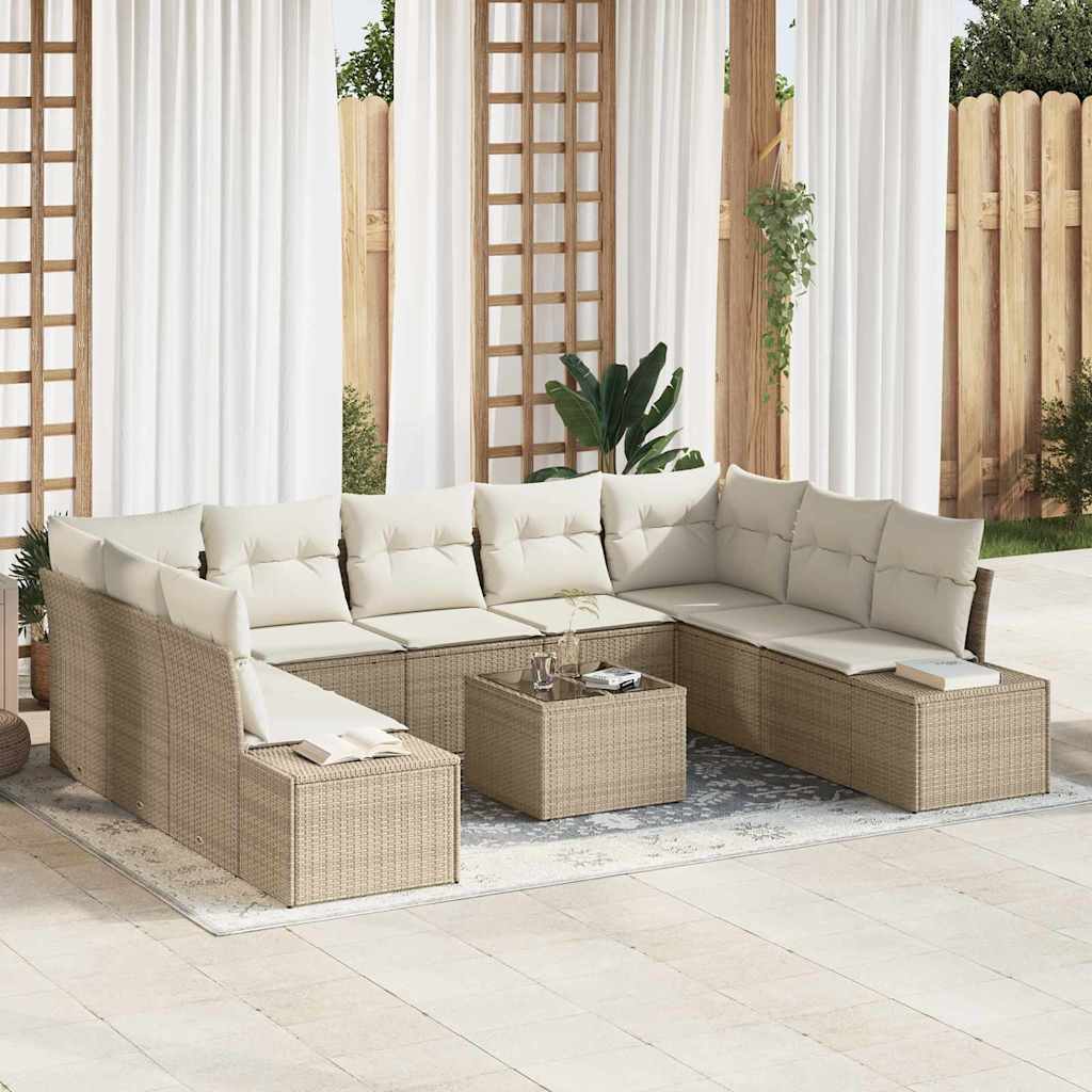 Havesofa Sæt 10 stk. Beige polyrattan