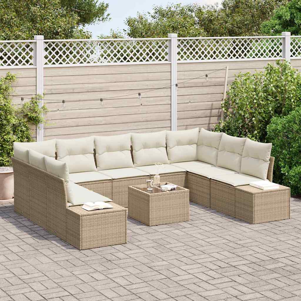 Havesofa Sæt 10 stk. Beige polyrattan