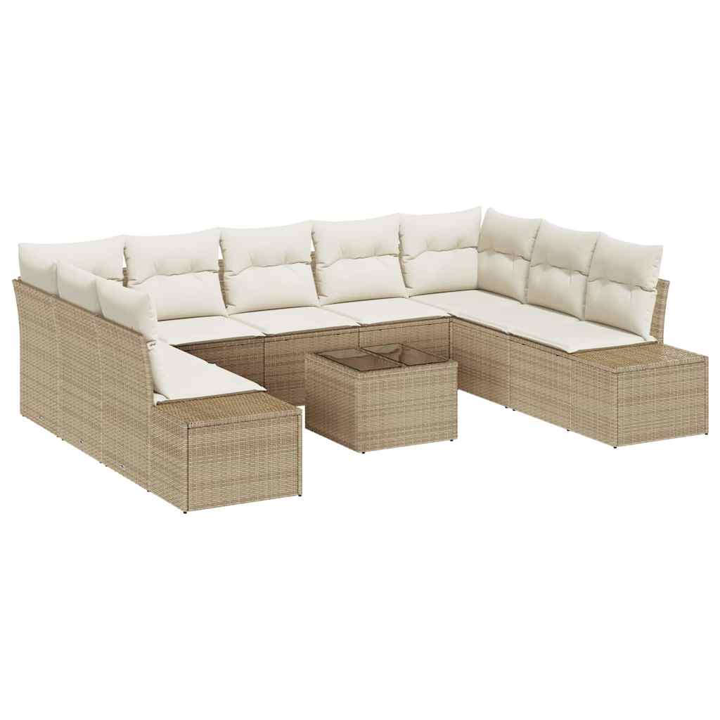 Havesofa Sæt 10 stk. Beige polyrattan