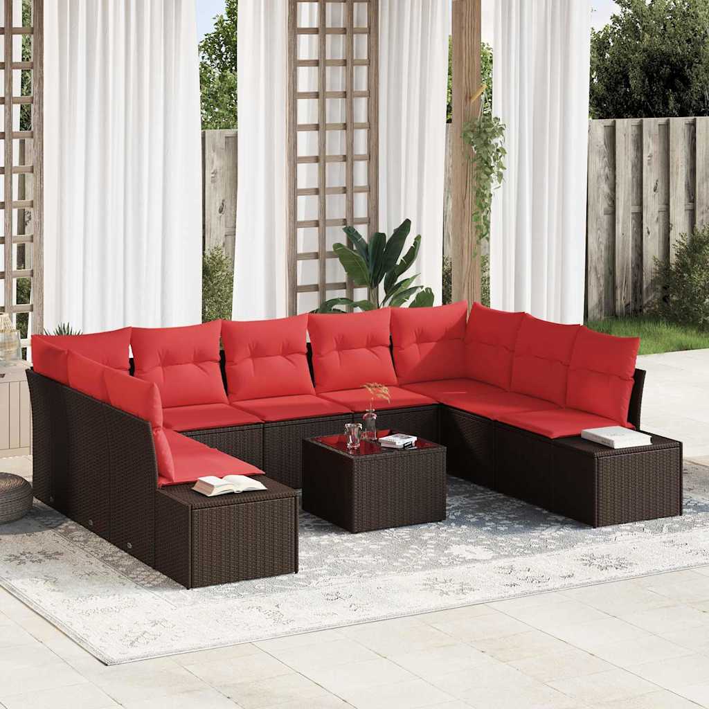 Havesofa Sæt 10 stk. Brun polyrattan