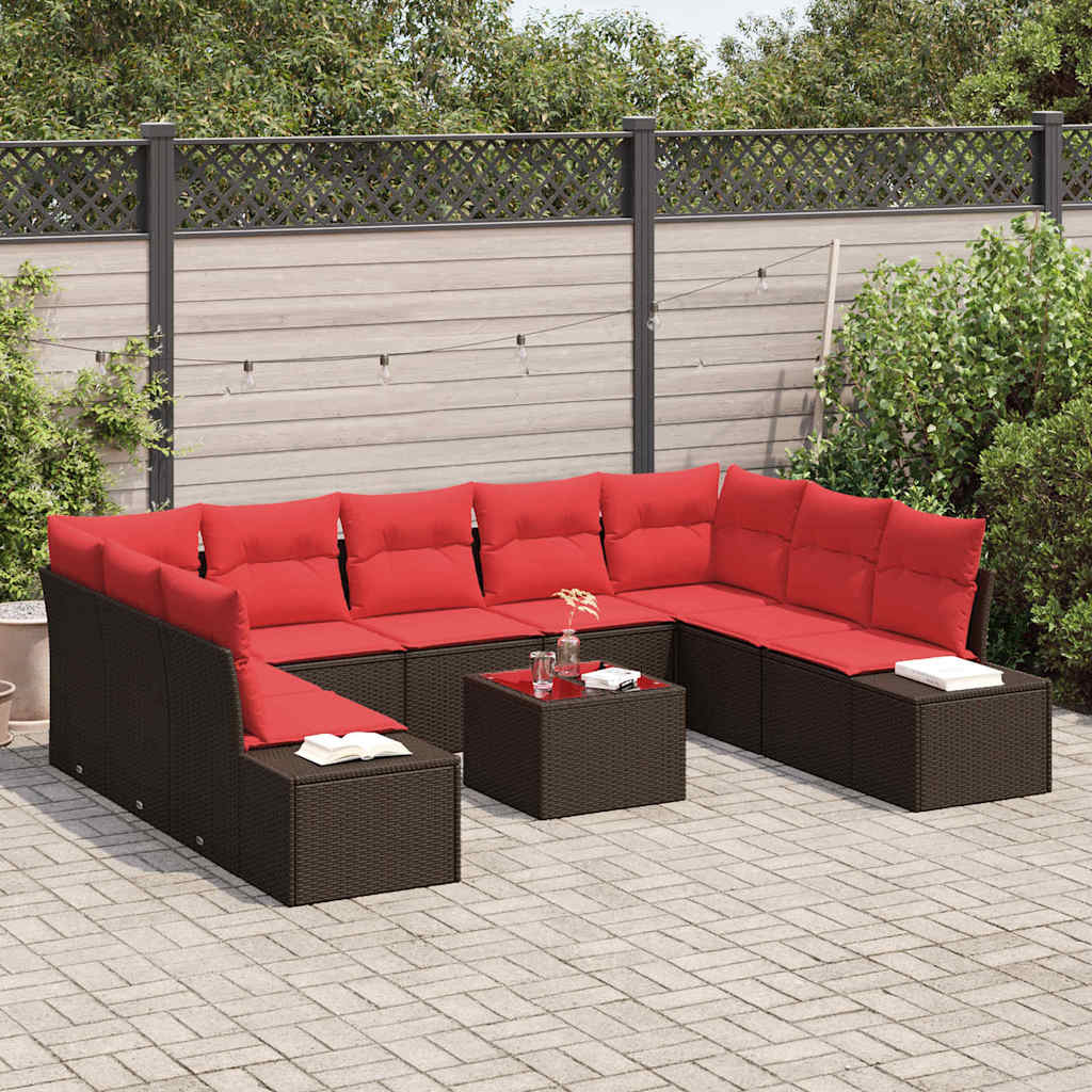 Havesofa Sæt 10 stk. Brun polyrattan