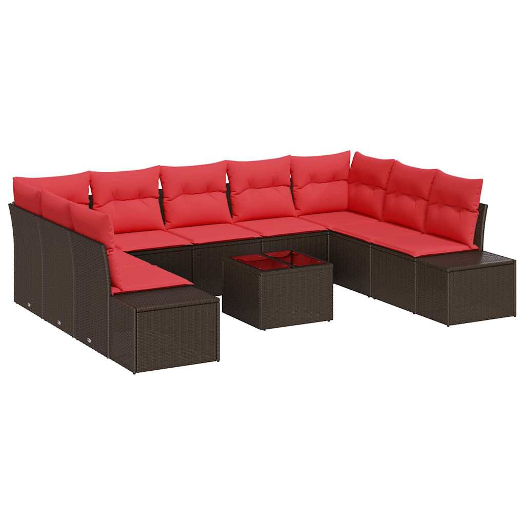 Havesofa Sæt 10 stk. Brun polyrattan