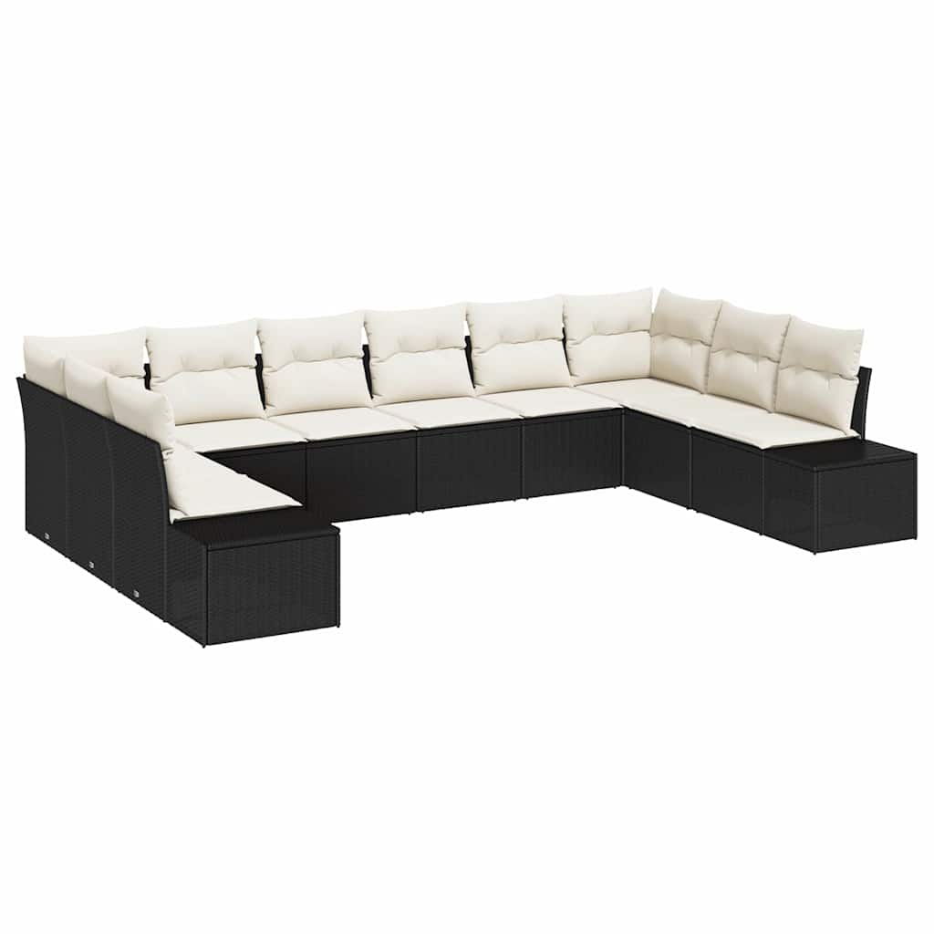 Havesofa Sæt 10 stk. Sort polyrattan
