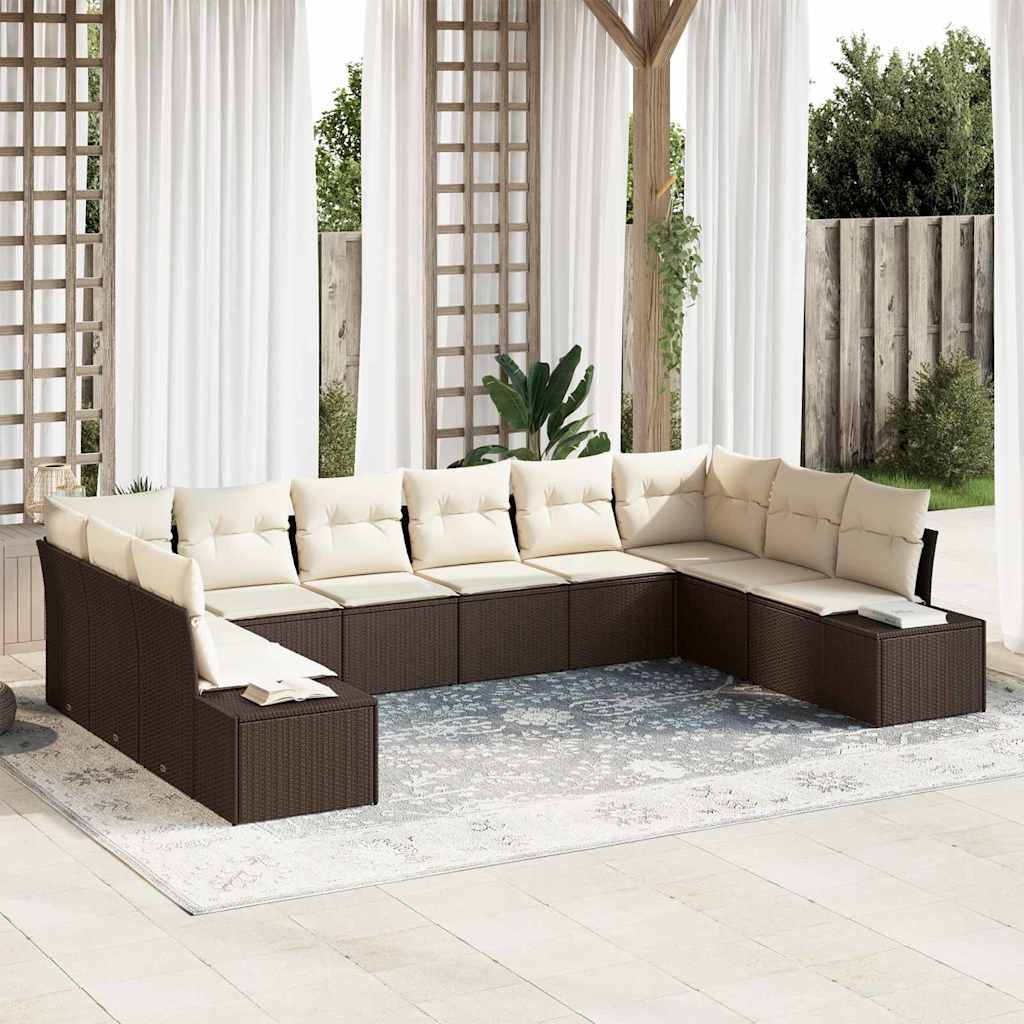 Havesofa Sæt 10 stk. Brun polyrattan
