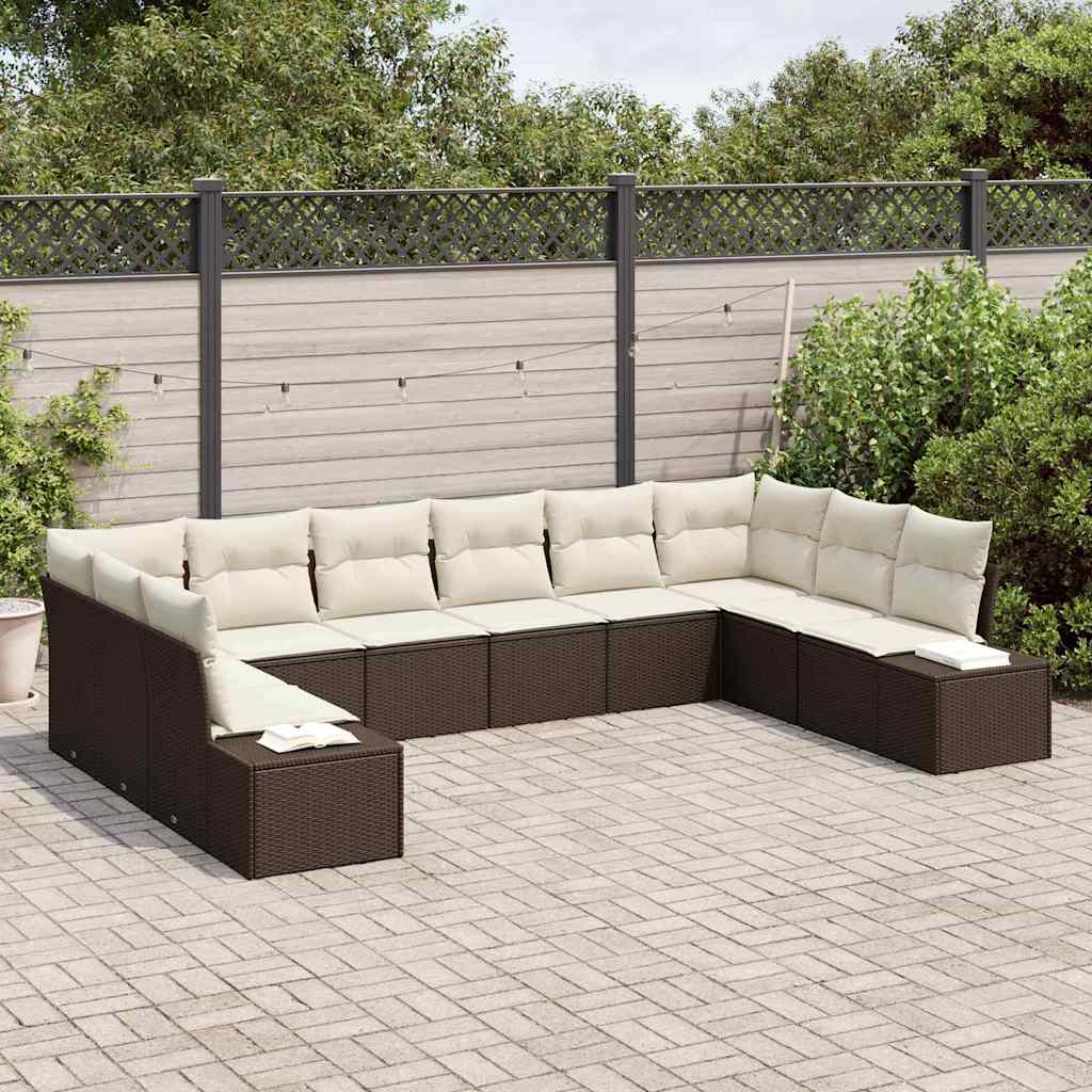 Havesofa Sæt 10 stk. Brun polyrattan