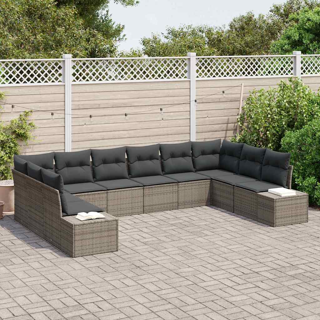 Havesofa Sæt 10 stk. Grå polyrattan