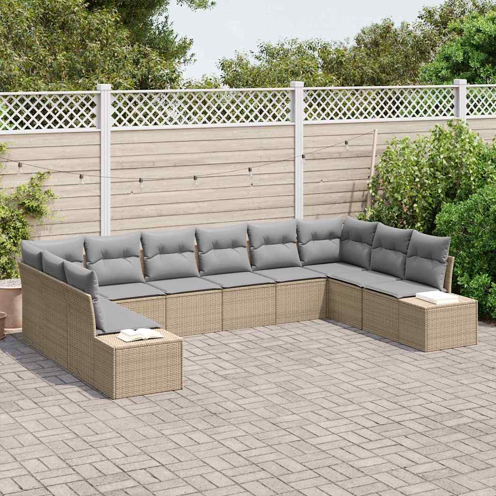 Havesofa Sæt 10 stk. Beige polyrattan