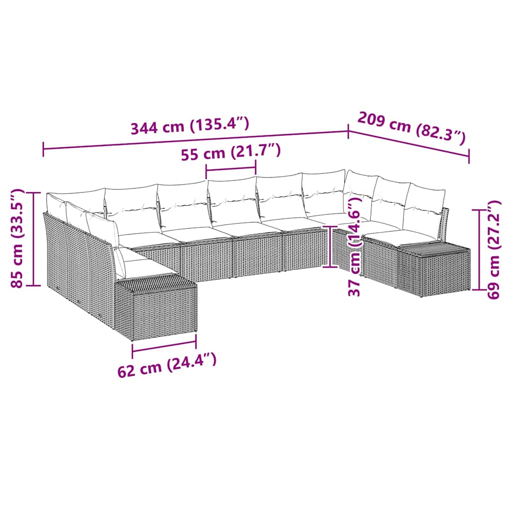 Havesofa Sæt 10 stk. Beige polyrattan