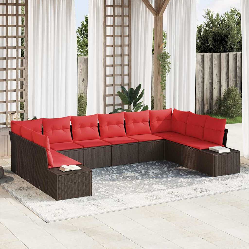 Havesofa Sæt 10 stk. Brun polyrattan
