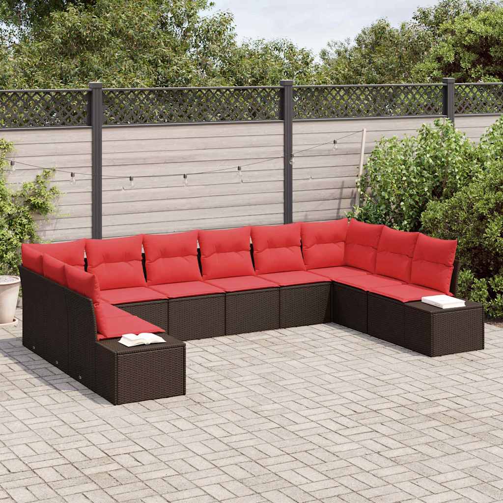 Havesofa Sæt 10 stk. Brun polyrattan