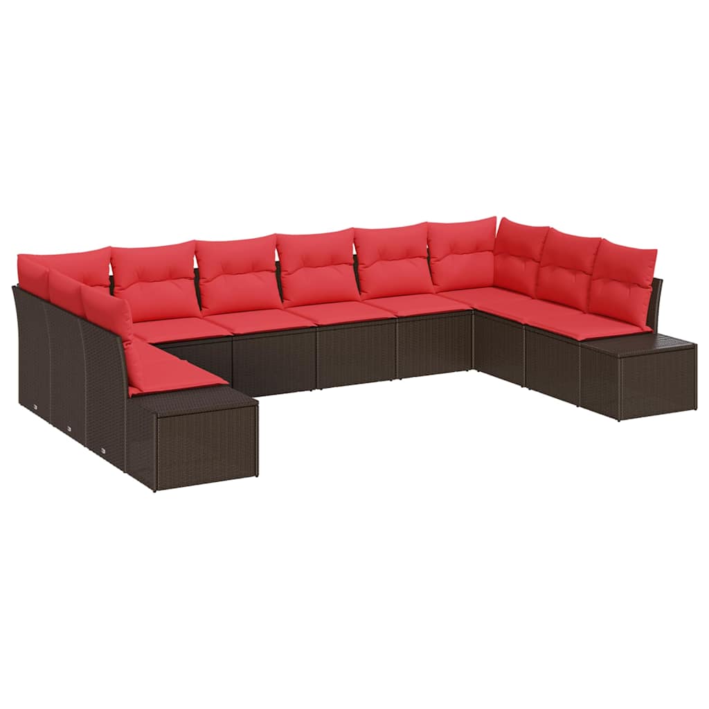 Havesofa Sæt 10 stk. Brun polyrattan