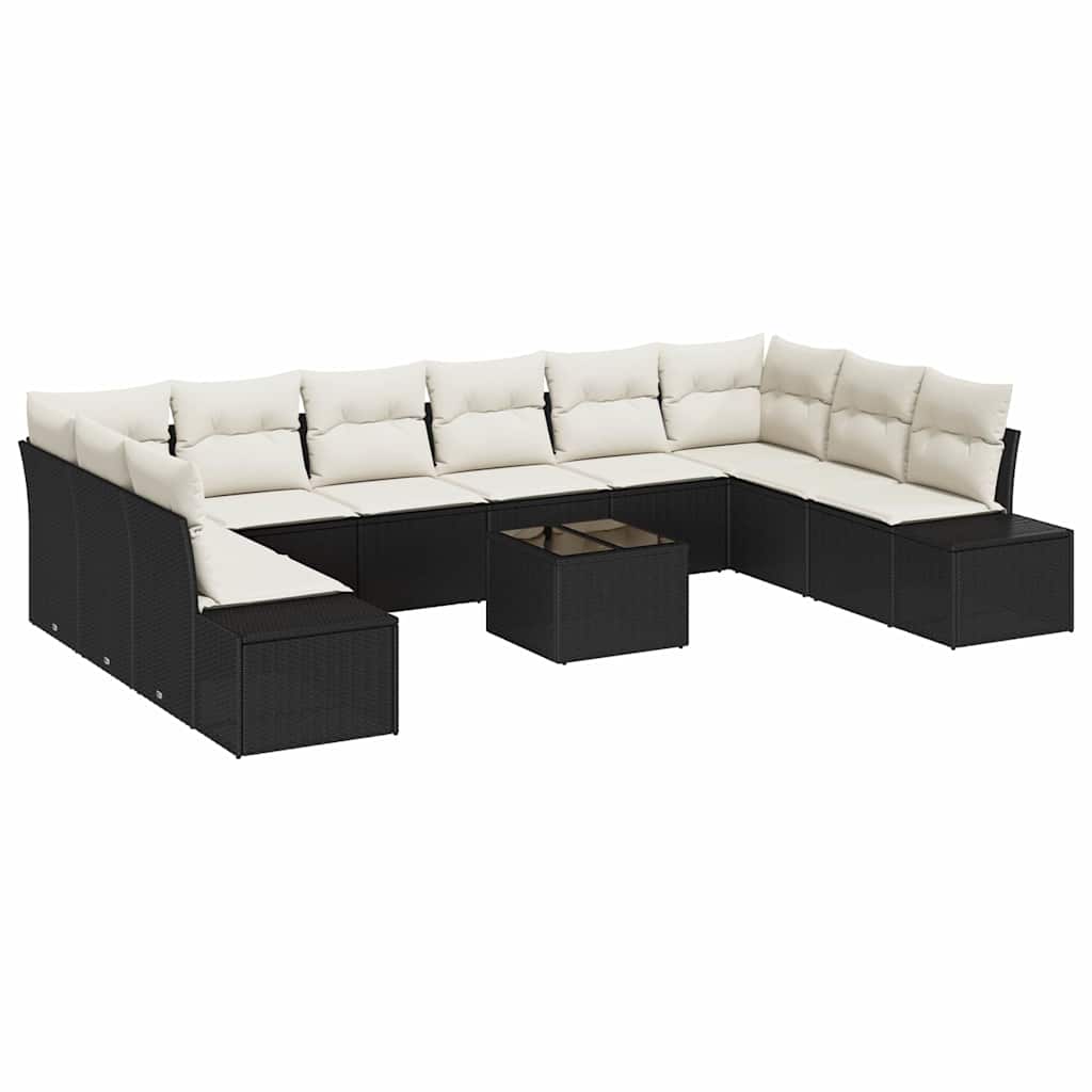 Havesofa Sæt 11 stk. Sort polyrattan