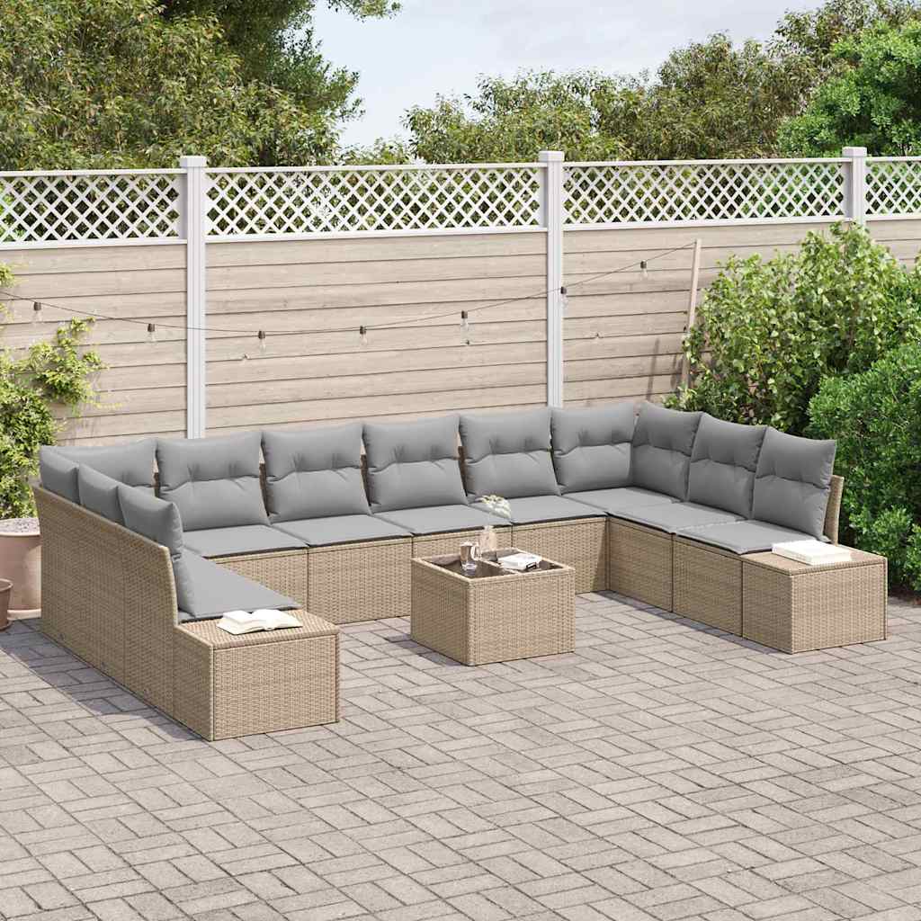 Havesofa Sæt 11 stk. Beige polyrattan