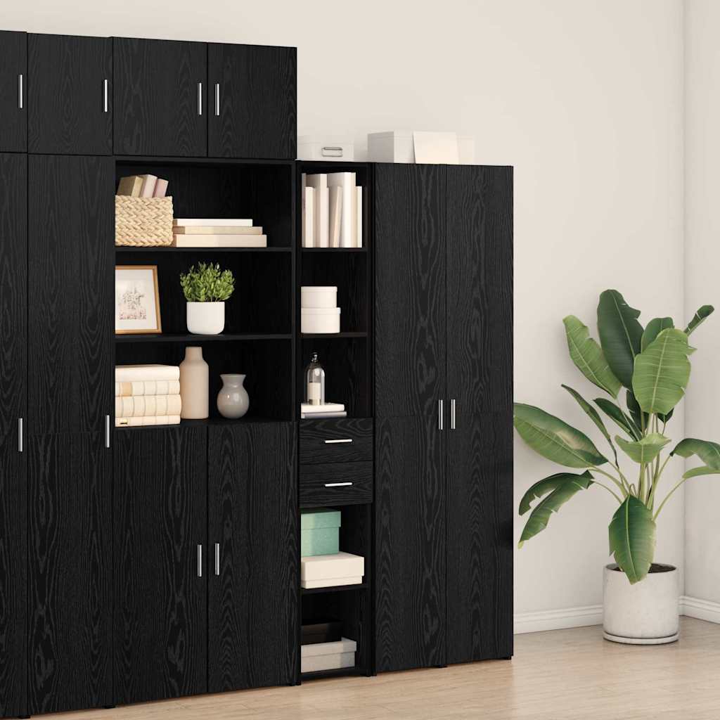 Bogreol med skuffe Sort eg 30 x 42.4 x 185.2 cm