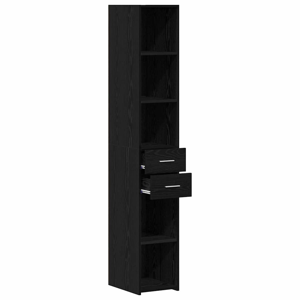 Bogreol med skuffe Sort eg 30 x 42.4 x 185.2 cm