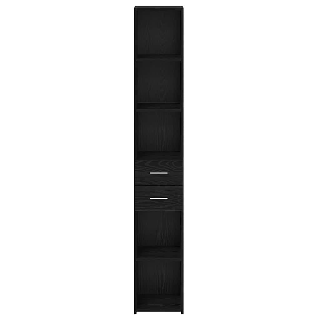Bogreol med skuffe Sort eg 30 x 42.4 x 185.2 cm