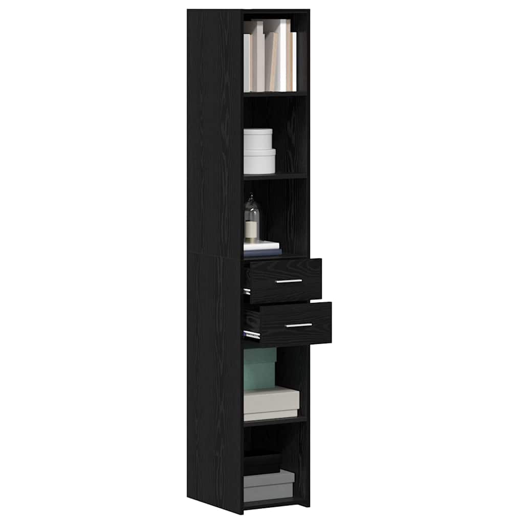 Bogreol med skuffe Sort eg 30 x 42.4 x 185.2 cm