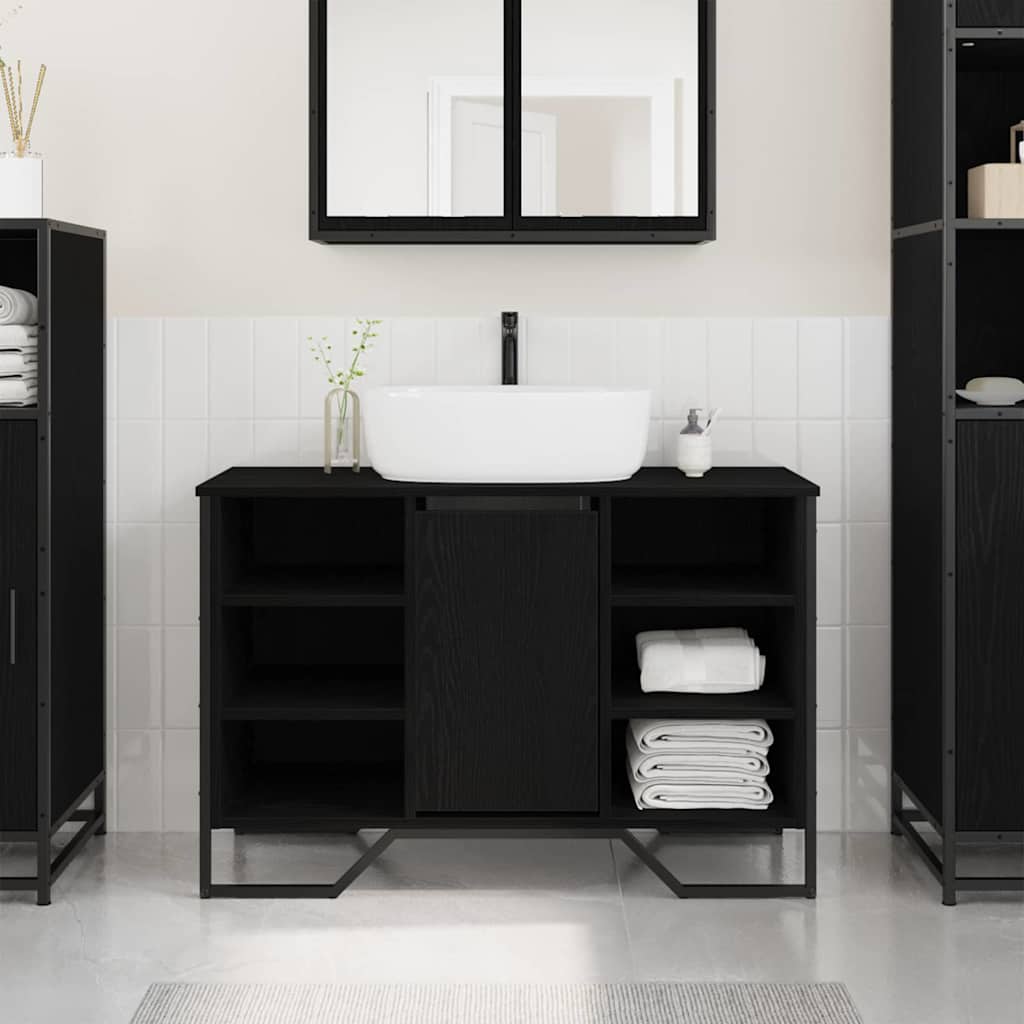 Badeværelsesskabsunder Sort eg 91 x 35 x 60 cm Konstrueret træ