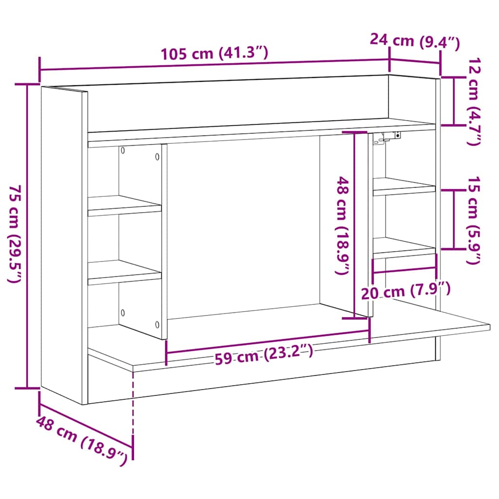 Væghængt skrivebord Gammelt træ 105 x 48 x 75 cm