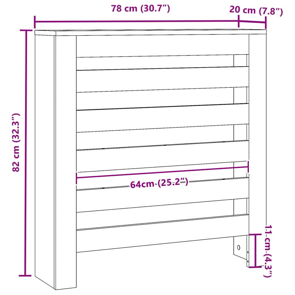 Radiatorcover Sort eg 78 x 20 x 82 cm Konstrueret træ