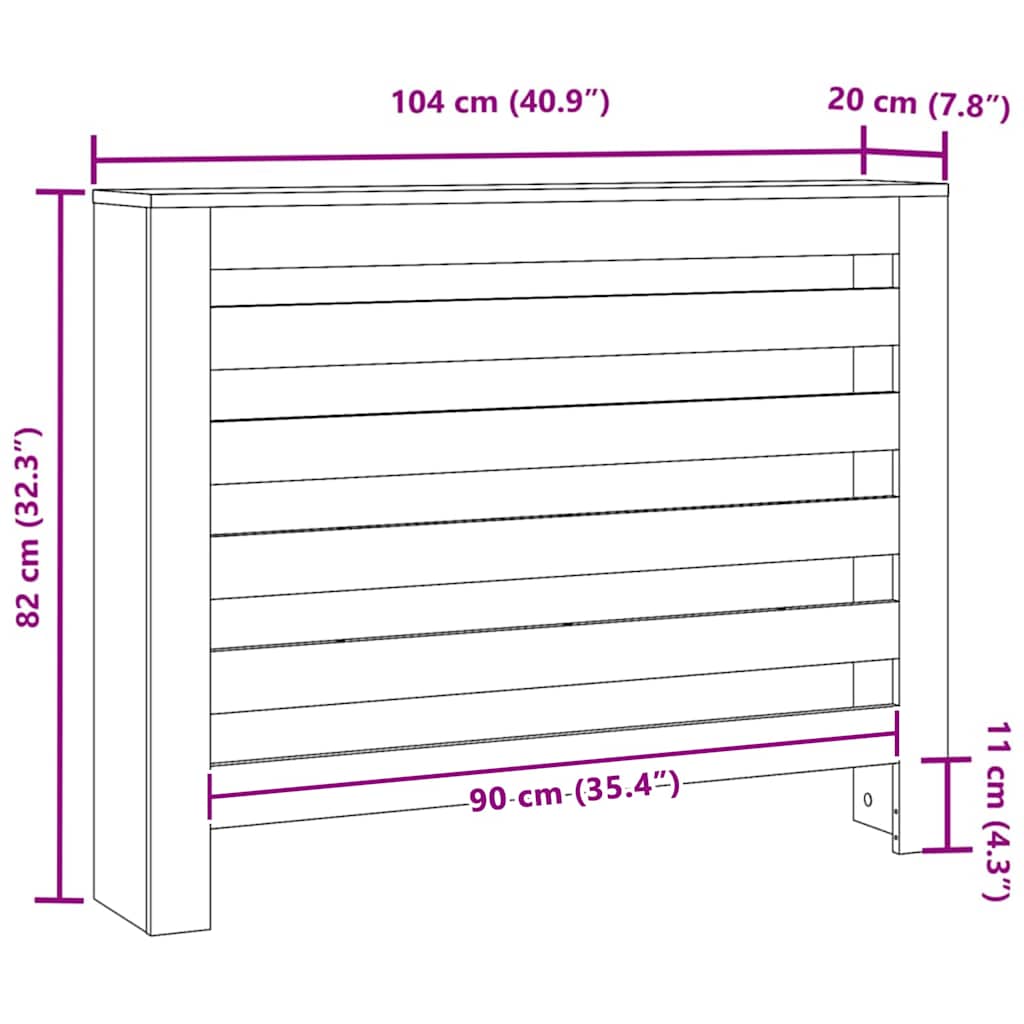 Radiatorcover Sort eg 104 x 20 x 82 cm Konstrueret træ