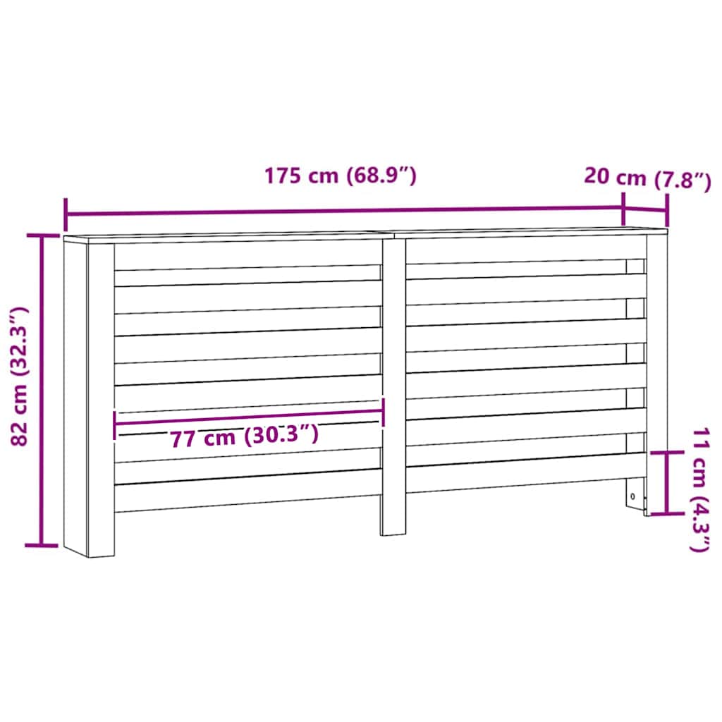 Radiatorcover Sort eg 175 x 20 x 82 cm Konstrueret træ