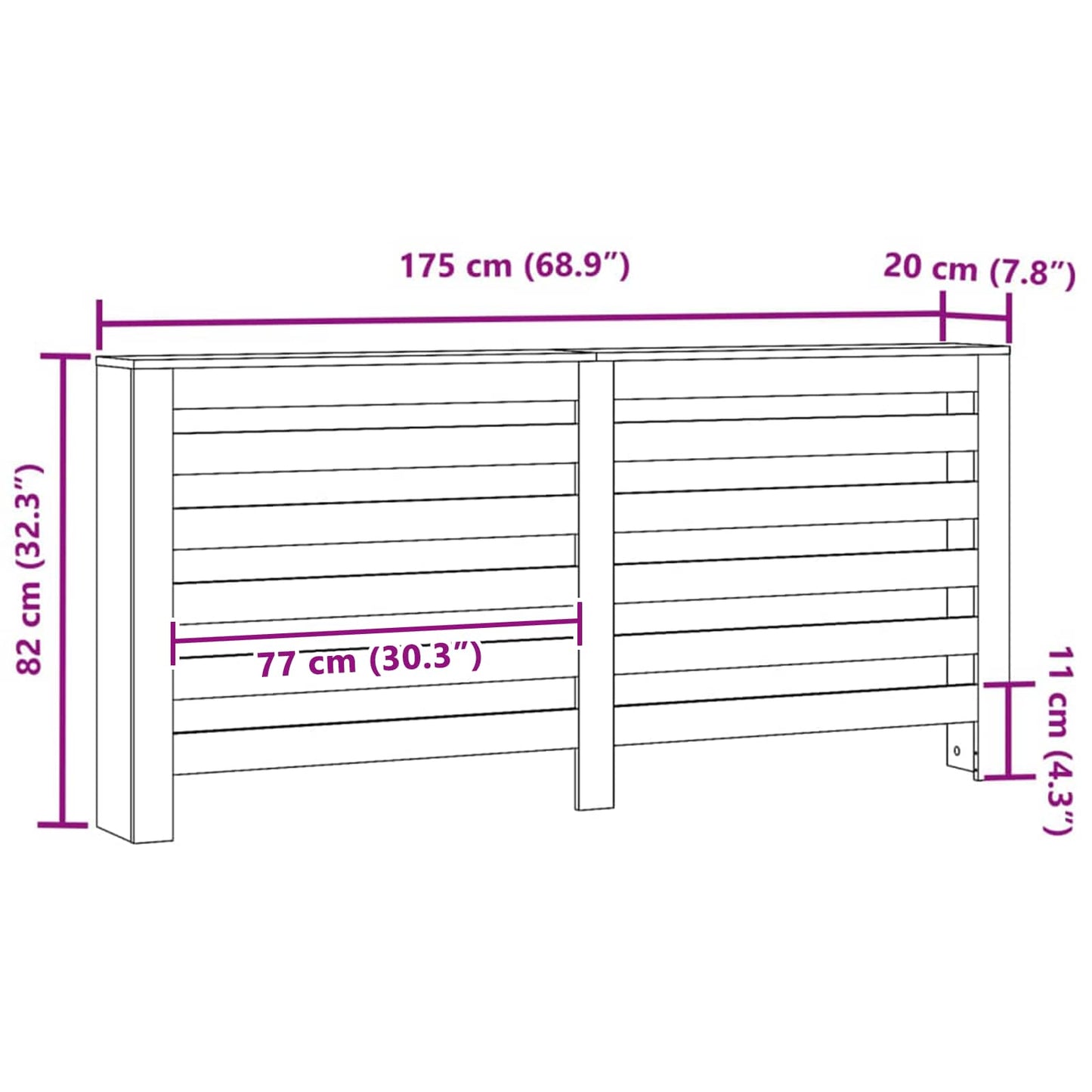 Radiatorcover Sort eg 175 x 20 x 82 cm Konstrueret træ