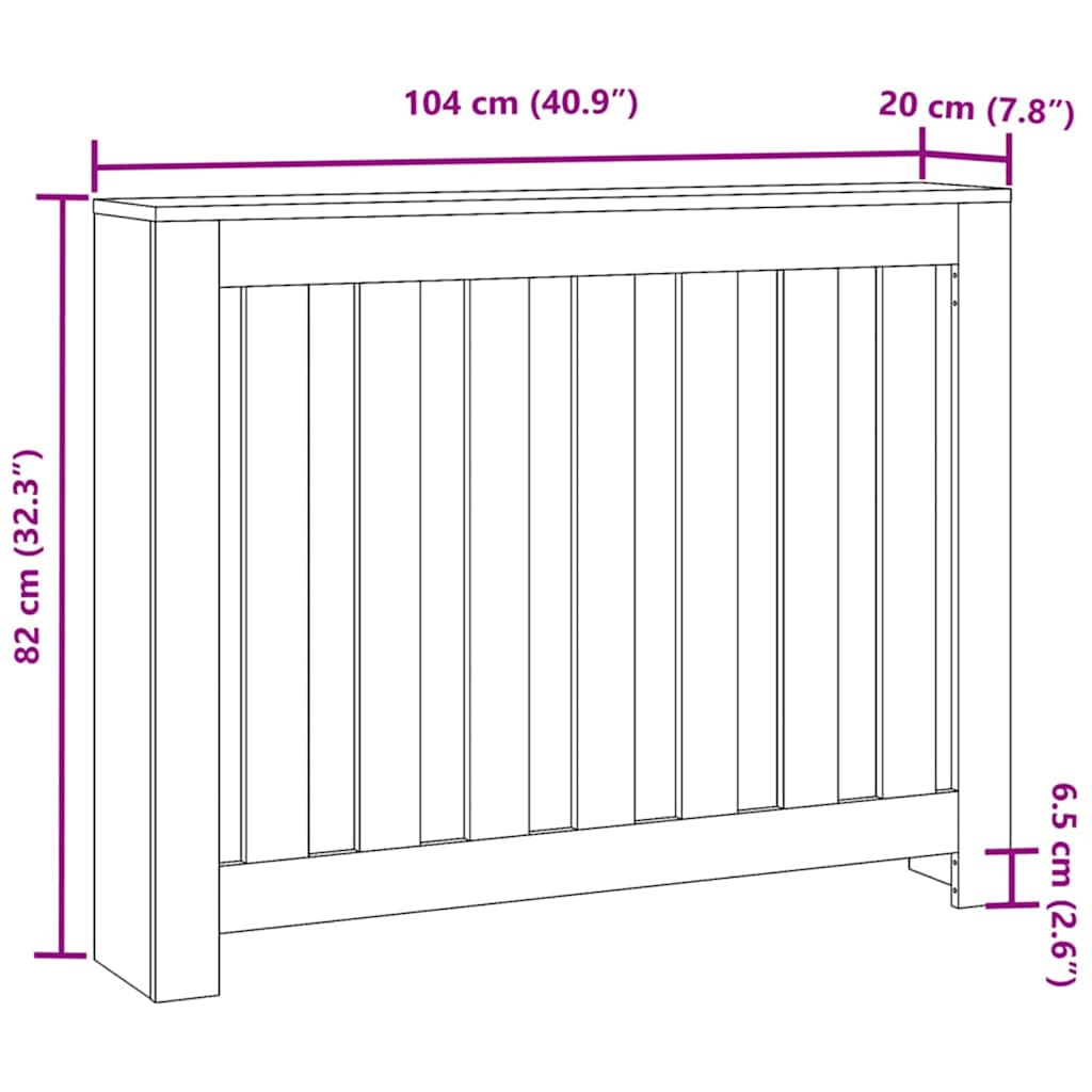Radiatorcover Sort eg 104 x 20 x 82 cm Konstrueret træ