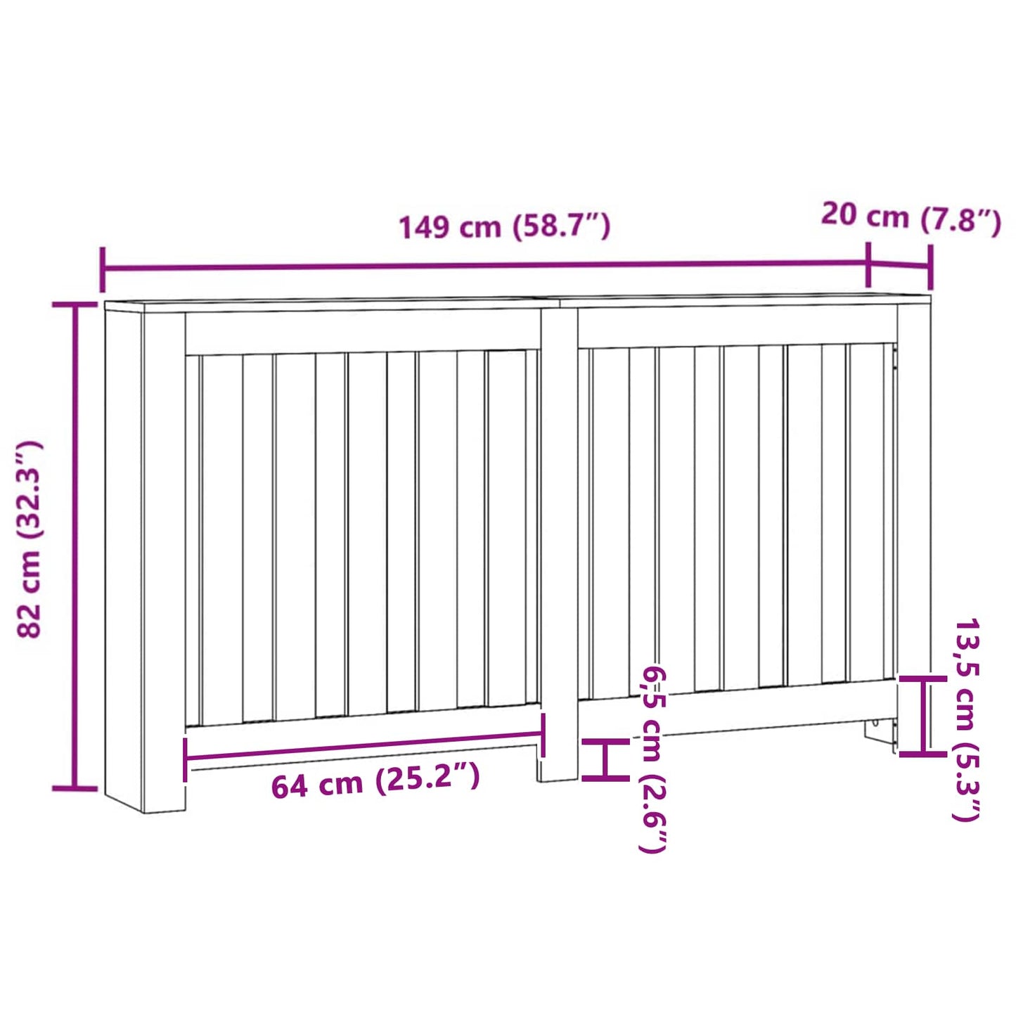 Radiatorcover Sort eg 149 x 20 x 82 cm Konstrueret træ