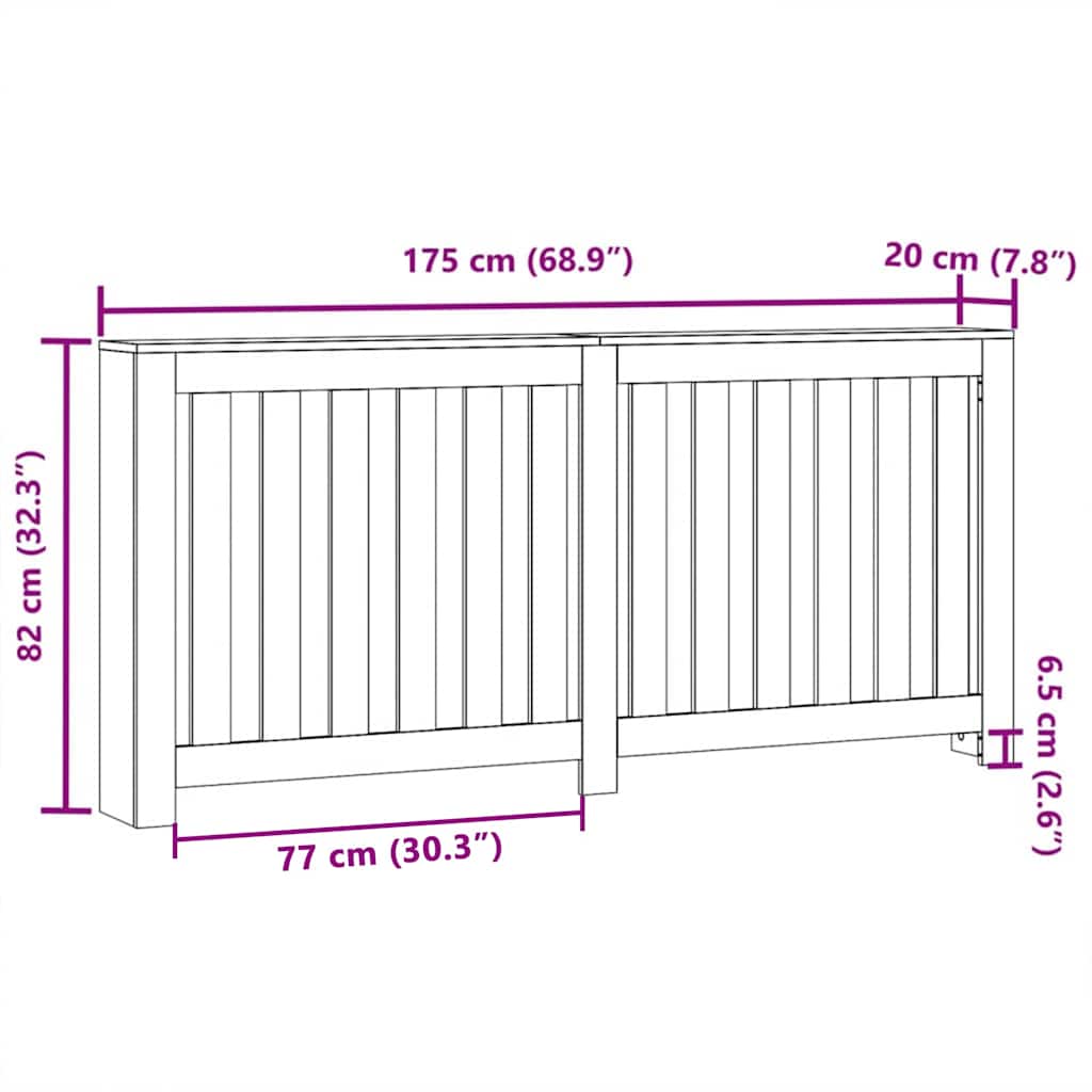 Radiatorcover Sort eg 175 x 20 x 82 cm Konstrueret træ
