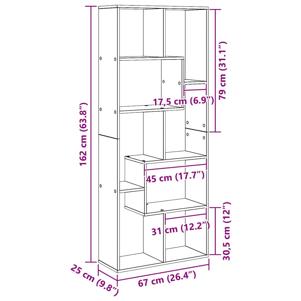 Bogskab 8 niveauer 67 x 25 x 162 cm Konstrueret træ Sort eg