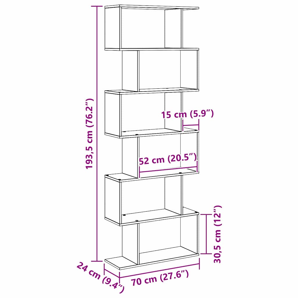 Bogskab 6 niveauer 70 x 24 x 193,5 cm Konstrueret træ Sort eg