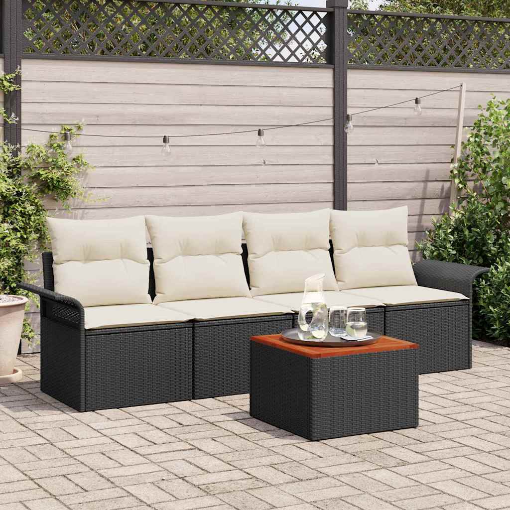 Havesofa Sæt 5 stk. Sort polyrattan