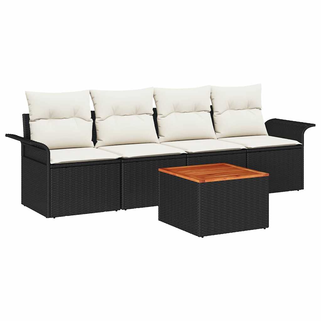 Havesofa Sæt 5 stk. Sort polyrattan